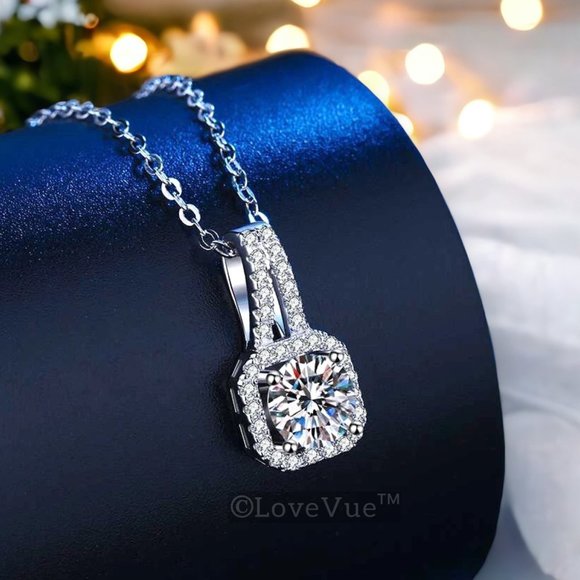 Certified 1ct. t.w. Diamond Square Halo Luxury Necklace VVS1 GRA Certified - Picture 6 of 16